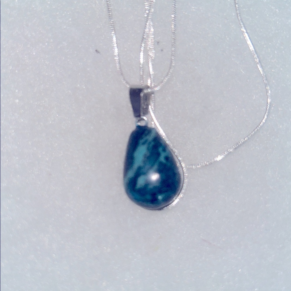 Boho hippie Blue agate natural crystal silver 24” necklace